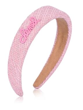 Pink Tweed Padded Headband with Script Accent